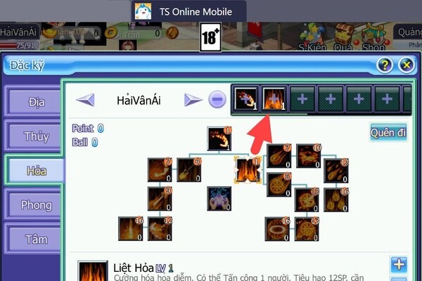 Các kỹ năng trong TS Online Mobile