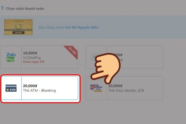 Nạp VLTK mobile qua thẻ ATM