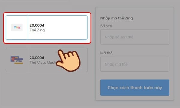 Nạp võ lâm qua thẻ Zing