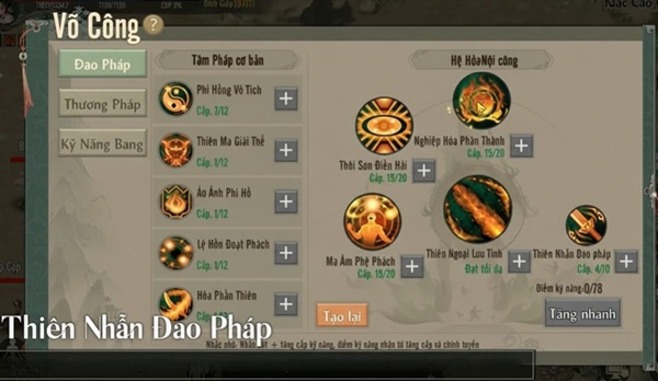 Cách tăng điểm tiềm năng Thiên Nhẫn nội công