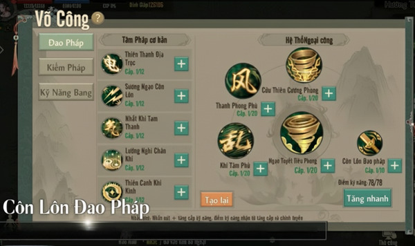 Cách tăng điểm tiềm năng Côn Lôn Đao vltk mobile