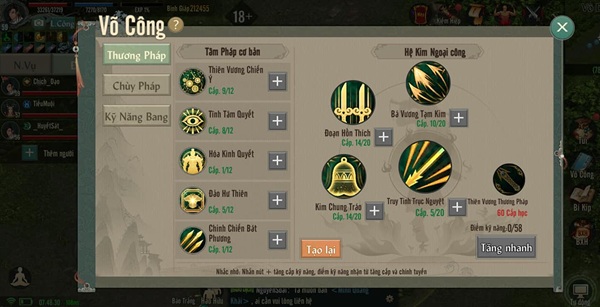 Cách tăng điểm Thiên Vương Thương vltk mobile