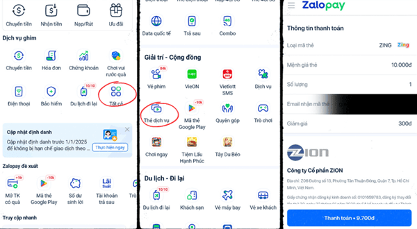 Nạp thẻ võ lâm truyền kỳ mobile qua ZaloPay