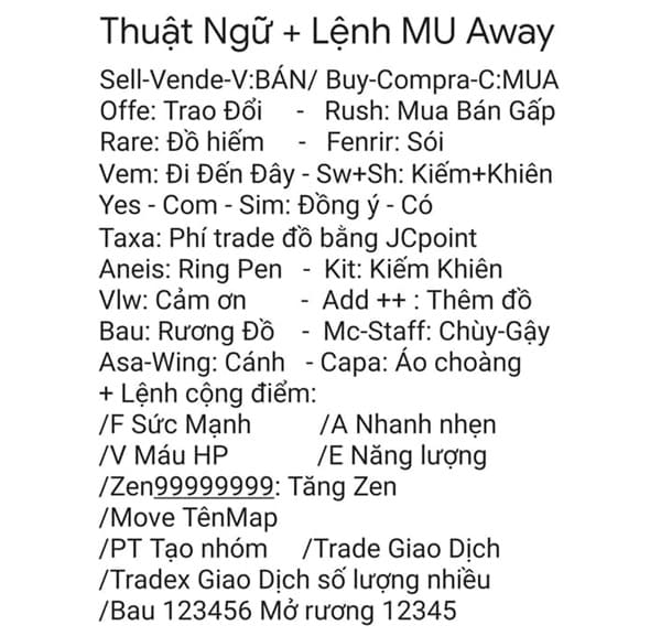 Các lệnh trong mu online