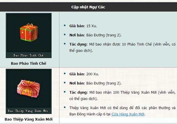 Các vật phẩm ngự các võ lâm 2