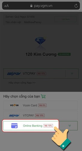 Bước 1 - Nạp bằng Online Banking Game mu đại thiên sứ h5