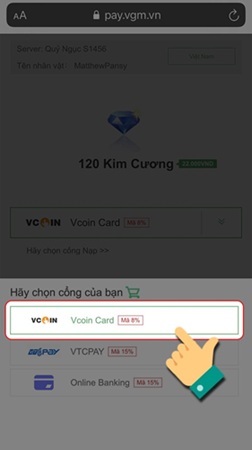 Bước 1 - Nạp bằng thẻ Vcoin - Game mu đại thiên sứ h5