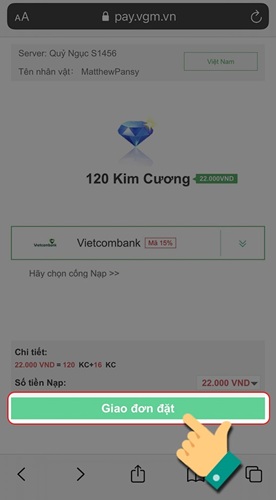 Bước 3 - Nạp bằng Online Banking Game mu đại thiên sứ h5