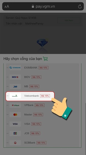 Bước 2 - Nạp bằng Online Banking Game mu đại thiên sứ h5