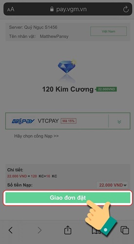 Bước 2 - Nạp bằng VTC PAY Game mu đại thiên sứ h5