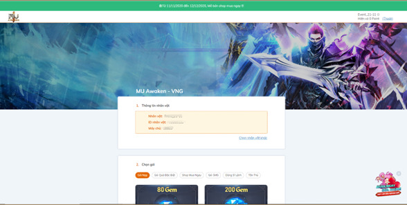 Bước 3 - Nạp thẻ mu awaken