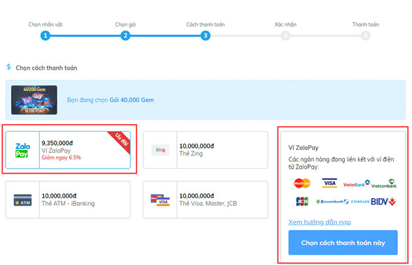 Zalo Pay - Cách nạp thẻ game mu awaken