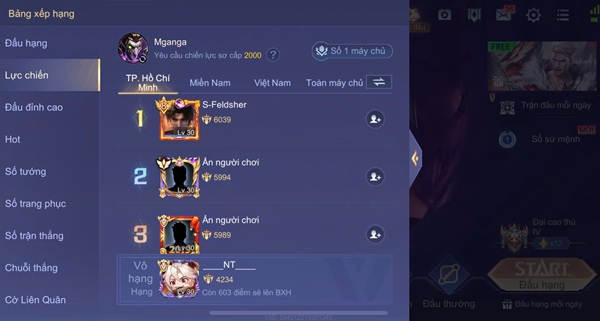 Cách xem điểm lực chiến liên quân