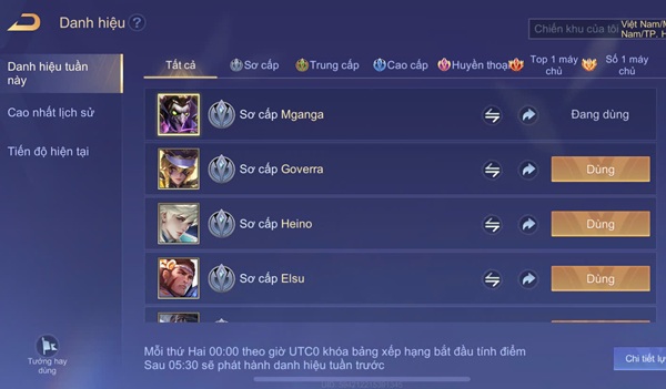 Cách hiện top vùng liên quân