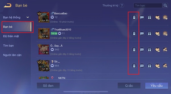 Cách xoá bạn bè hệ thống trong liên quân