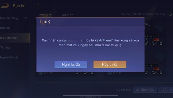 Cách xoá tri kỷ trong liên quân