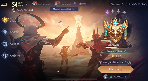 Thông tin chi tiết về các bậc rank và bảng reset rank liên quân